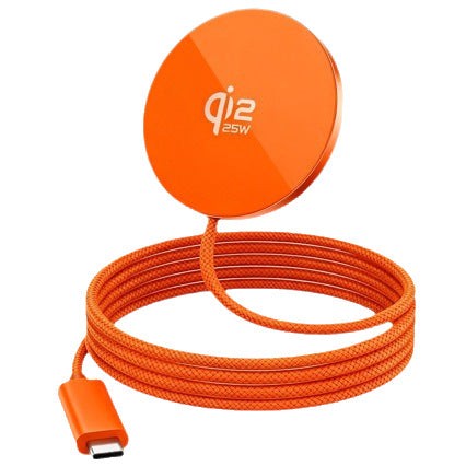 25W ultra-thin magnetic wireless fast charger in white, gray, and orange colors