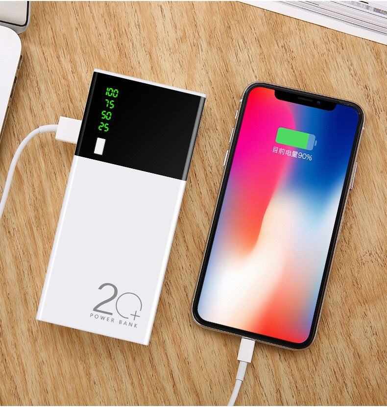 Batterie Externe 20000mAh Lithium 18650 — Coque Aluminium, Câble Inclus