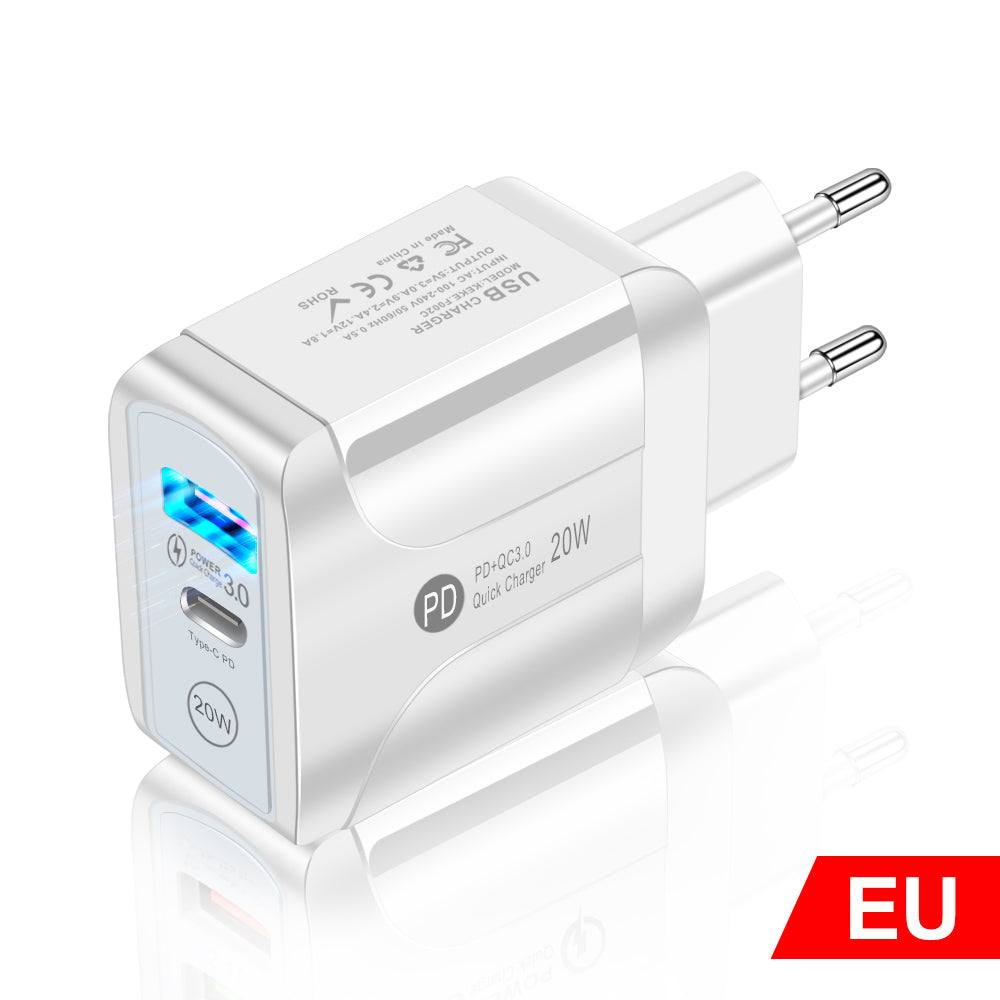 European standard QC3.0+PD20W fast charge mobile phone travel charger with round feet plug