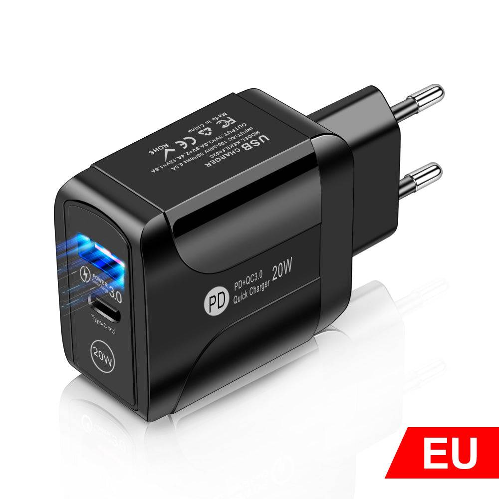 European standard fast charge travel charger with round feet plug in white and black colors
