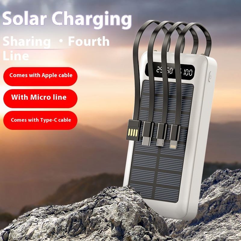 Solar with cable 30000mAh mobile power bank in black plastic shell with industrial style