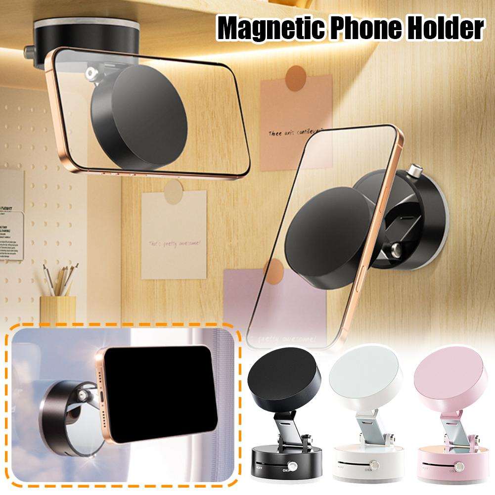 Foldable magnetic vacuum car phone holder with suction cup for hands-free smartphone navigation in multiple colors