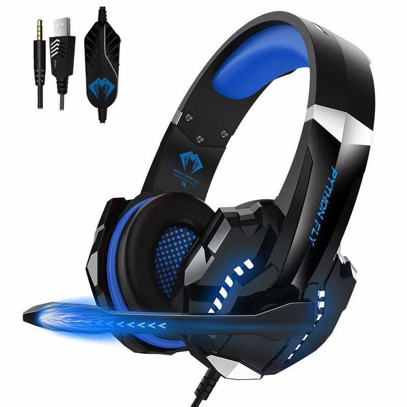 Red wired gaming headset with USB plug and built-in microphone