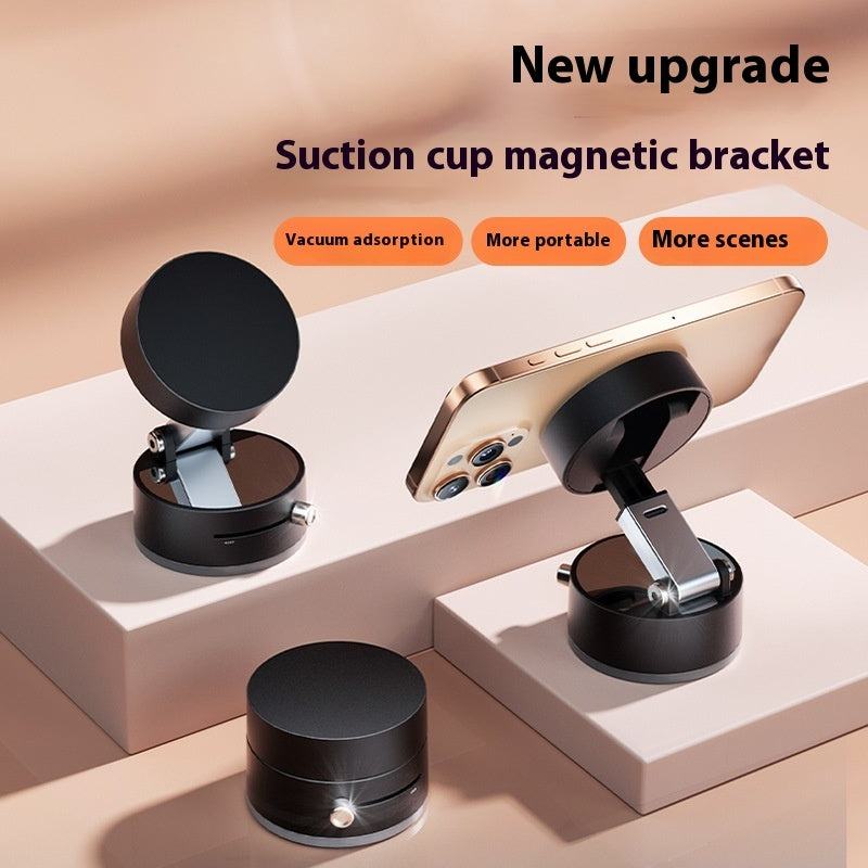 Foldable magnetic vacuum car phone holder with suction cup for hands-free smartphone navigation on dashboard or mirror