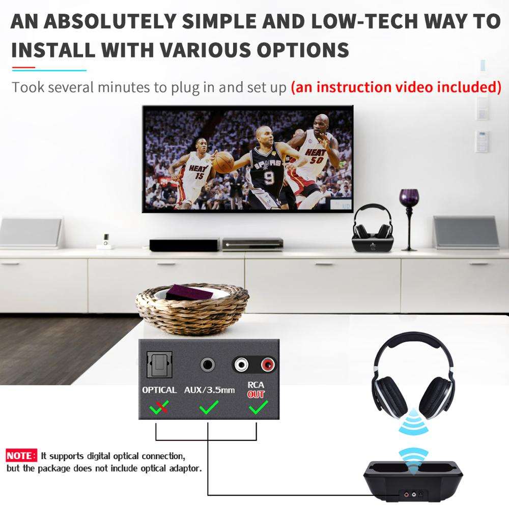 Casque TV Sans Fil On-Ear — Basses Profondes, Design Confort — Noir