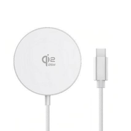 25W Ultra-Thin Magnetic Wireless Fast Charger in white, gray, and orange colors