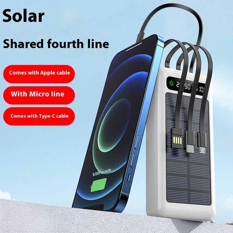 Black solar power bank with cable 30000mAh in industrial style plastic shell