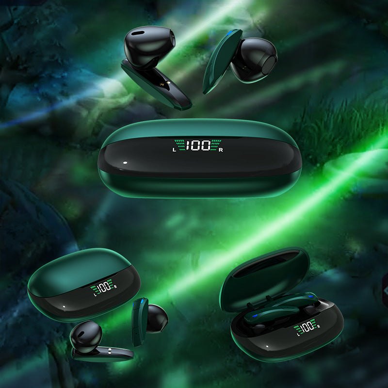 Wireless Bluetooth headsets for gaming in green, red, and white with low latency and stereo sound