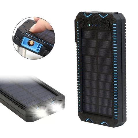 Batterie Externe Solaire Rugged — Torche LED, Briquet, Étanche & Anti-Choc