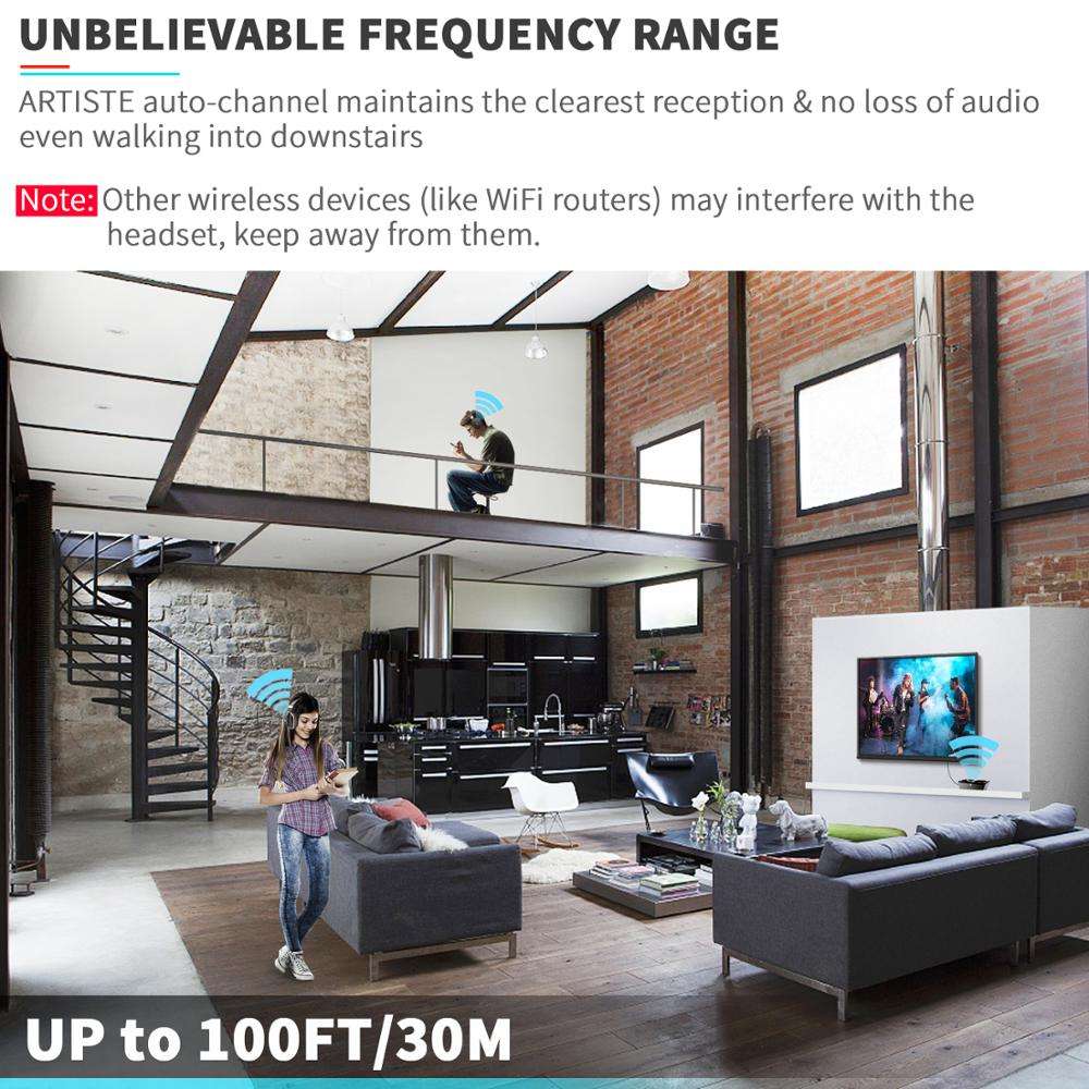 Casque TV Sans Fil On-Ear — Basses Profondes, Design Confort — Noir