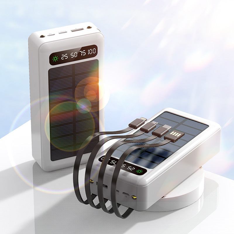 Solar With Cable power bank 30000mAh black mobile power supply with solar energy charging