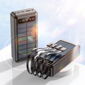Black solar power bank with cable, 30000mAh mobile power supply in industrial style