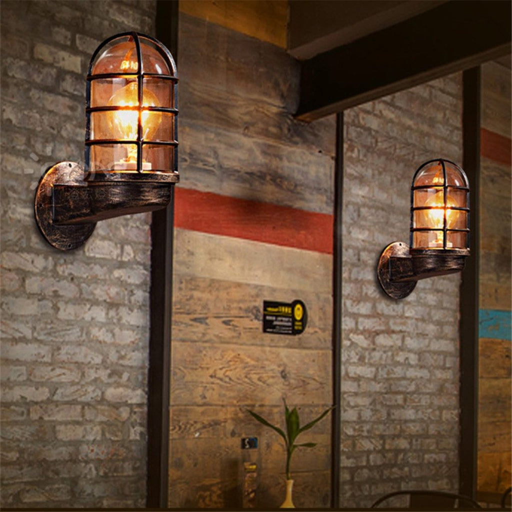 Lampe de Bar Vintage Extérieur — Verre & Métal, Culot E27, Tête Orientable