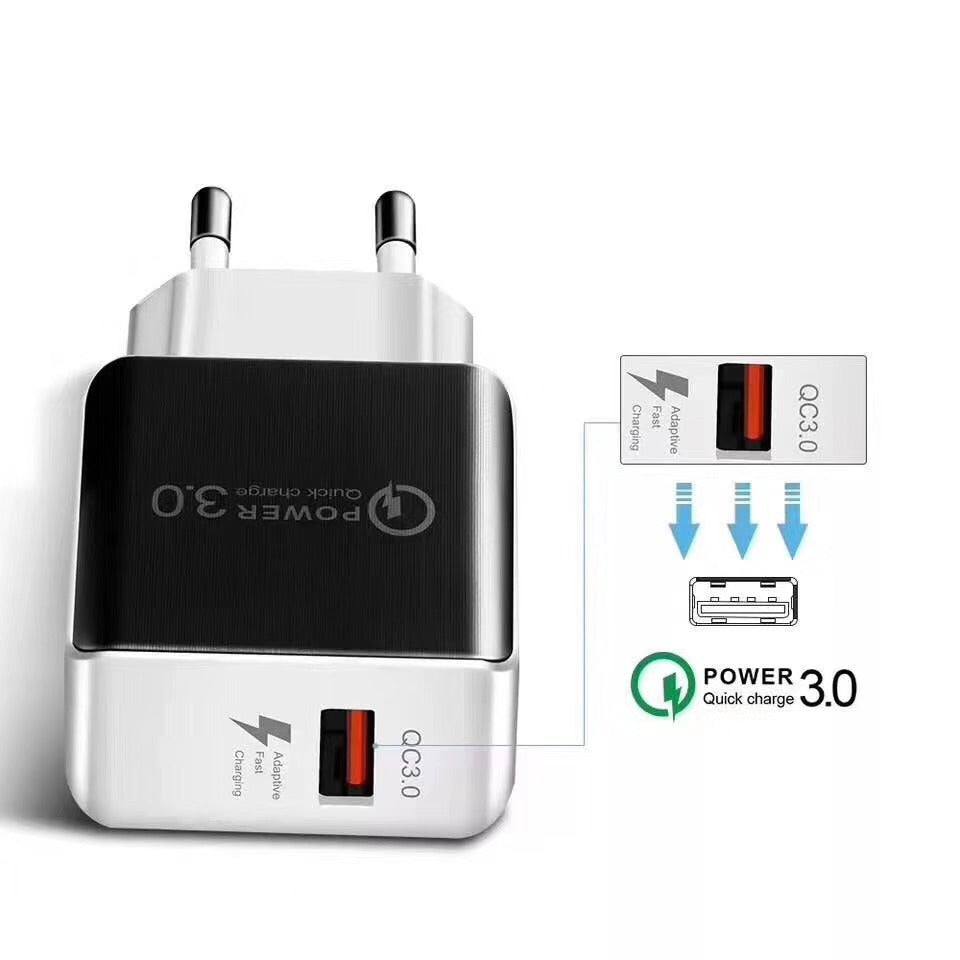QC30 Charger Head 5V3A USB fast charging plug in white and black colors with American and European standards