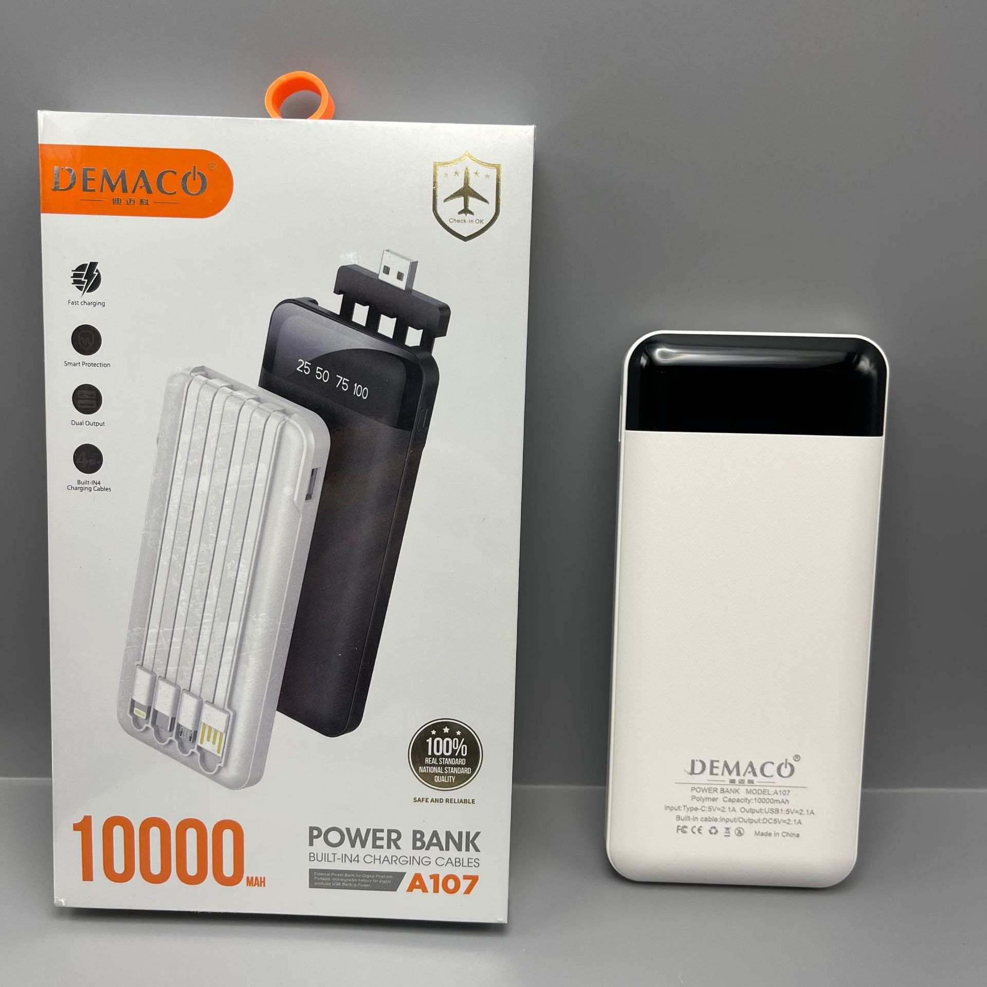 Compact large capacity portable power bank with multi-USB ports and durable PVC shell
