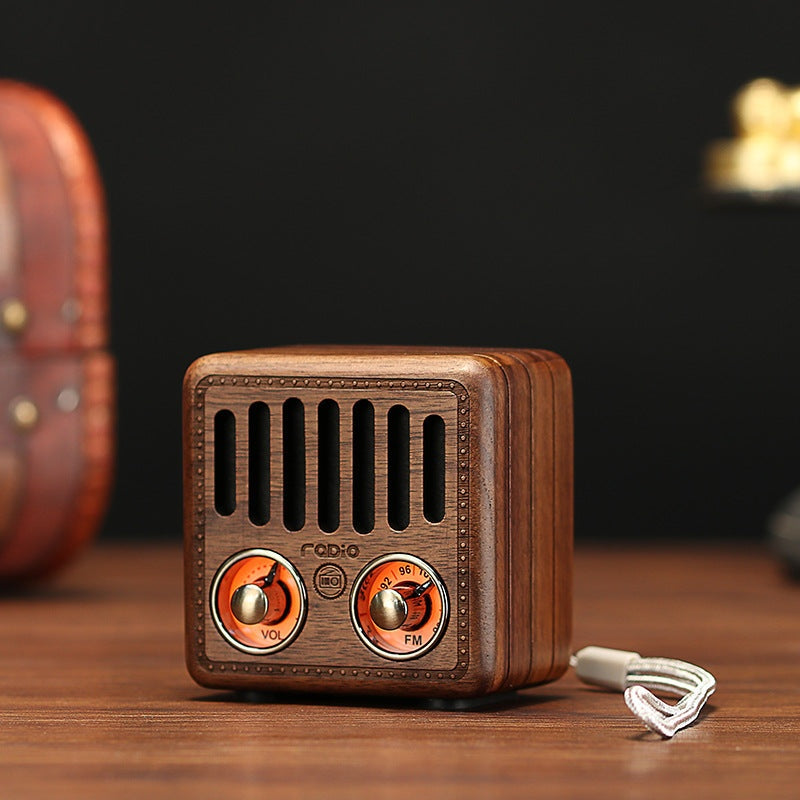 Haut-parleurs Bluetooth en bois Rétro Audio en bois massif avec carte radio