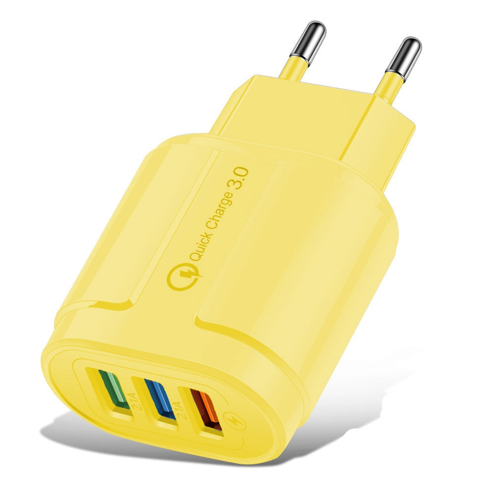 Macaron color charging plug 3-port 5V2A charger in multiple colors with American and European standards