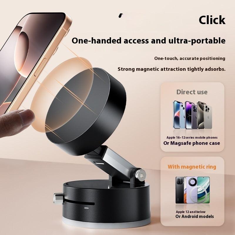 Foldable Magnetic Vacuum Car Phone Holder with suction cup and magnetic grip for hands-free phone navigation in car