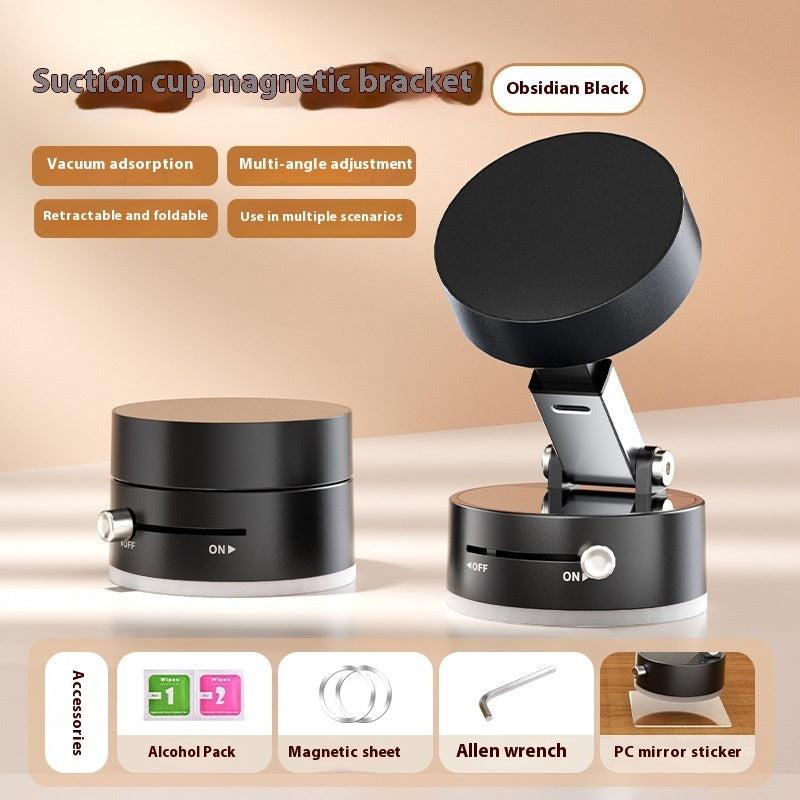 Foldable magnetic vacuum car phone holder with suction cup for hands-free smartphone navigation and secure dashboard mounting
