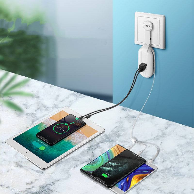 Mobile Phone Multifunctional One For Three Chargers in white, black, and red colors with compact design and multiple charging ports